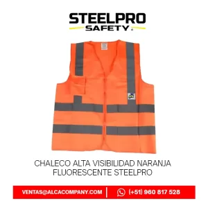 Chaleco Alta Visibilidad Naranja Fluorescente Steelpro