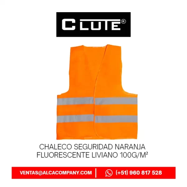 Chaleco Seguridad Naranja fluorescente Liviano 100g-m² Clute Chaleco Seguridad Naranja fluorescente Liviano 100g/m² Clute