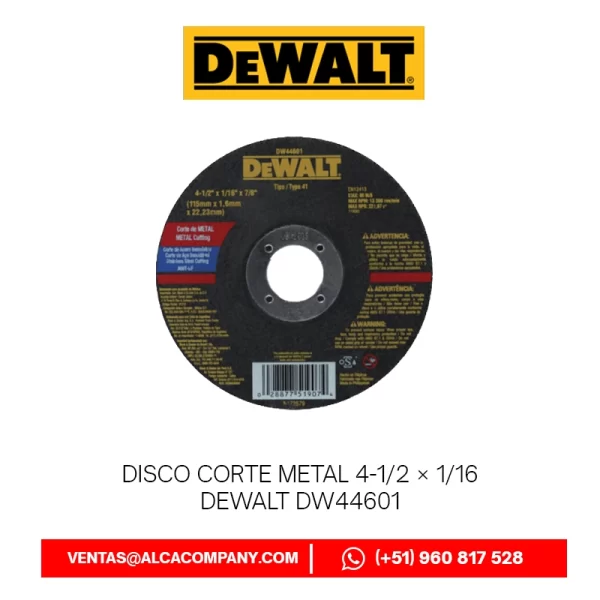 Disco Corte Metal 412 × 116 DeWalt DW44601