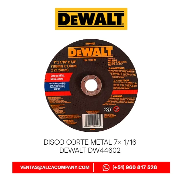 Disco Corte Metal 7 116 DeWalt DW44602